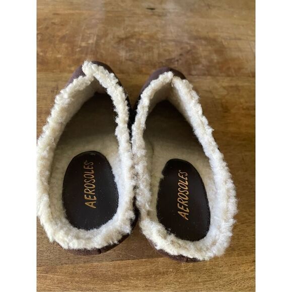 Vintage Aerosoles Pumps Womens Shearling Mule Block High Heels Brown Suede Comfo - Picture 4 of 7